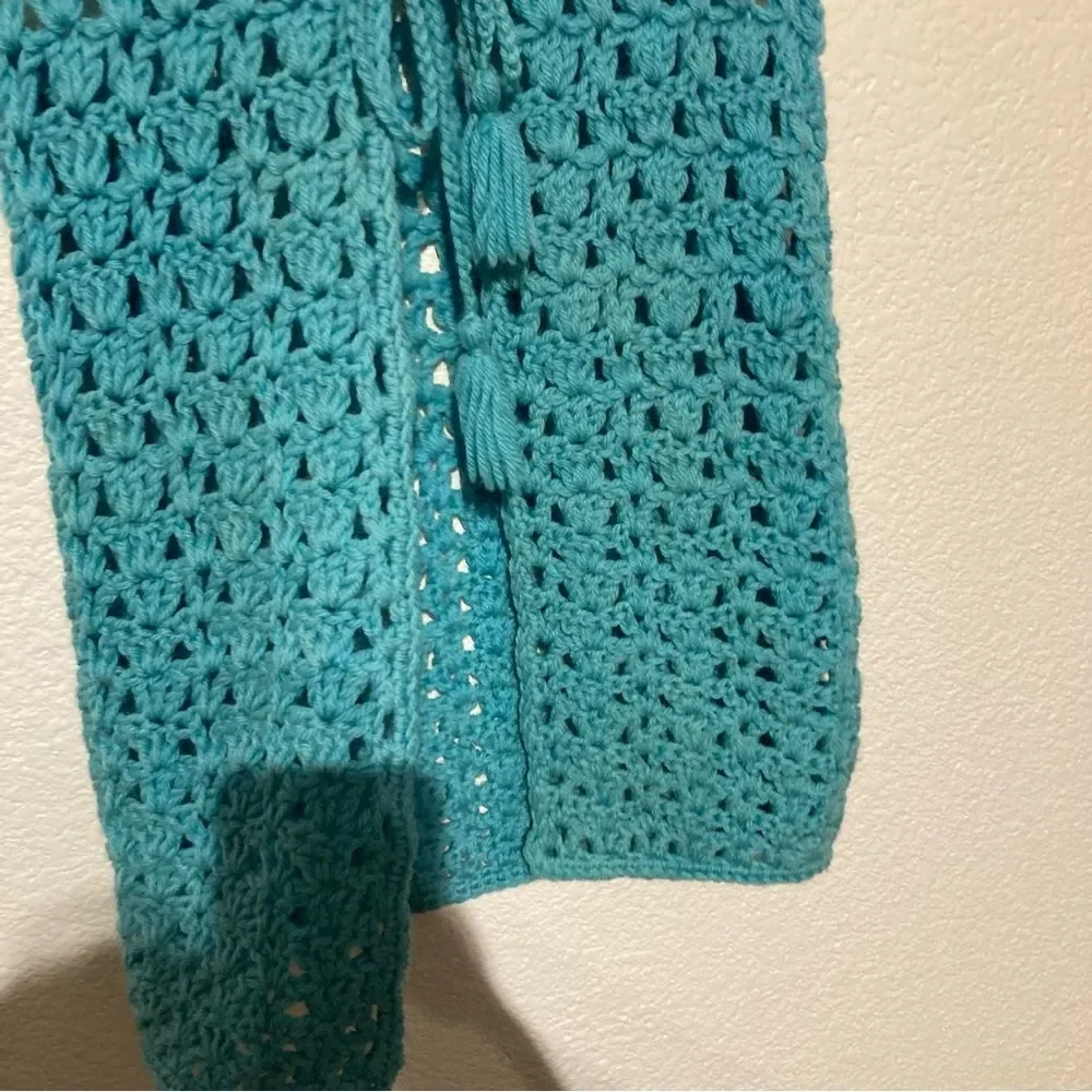 Vintage Handmade Open Sweater Vest Tie Front Knitted Small